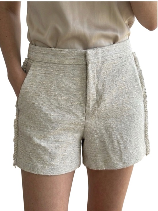 Banana Republic Pants - Banana Republic Tweed Shorts Sz 0 Gold Metallic Fringe Hem High Waist Trouser